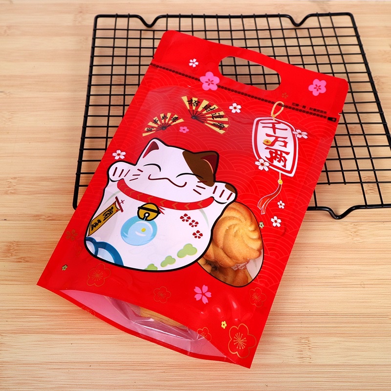 Set 10 túi zip mèo thần tài size 18 x 28 + 4 cm đáy