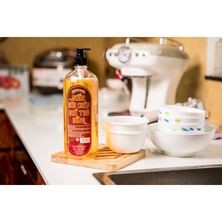 Nước Rửa Chén Hữu Cơ Hương Quế Trà Bồng 1 Lít Khử Mùi, Làm Sạch Vết Bẩn Dầu Mở