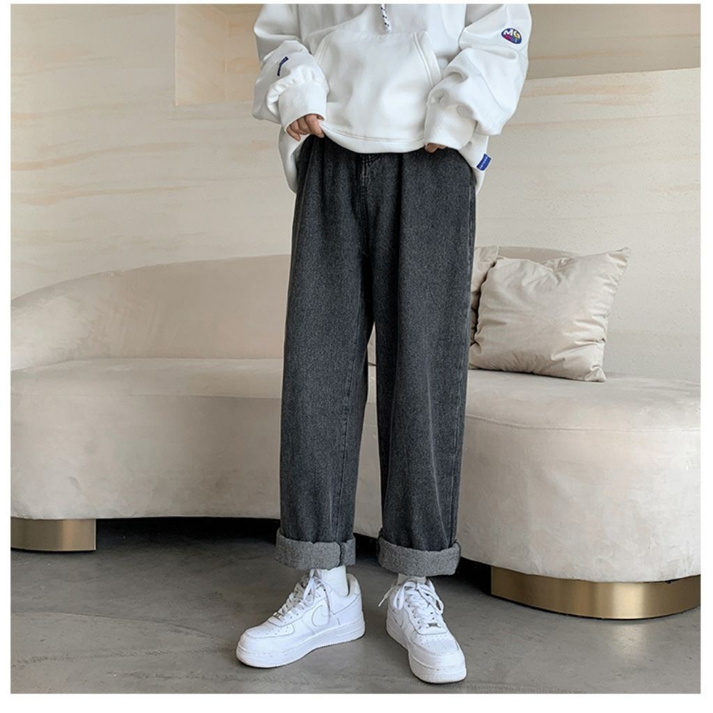 Quần jean ống rộng cạp cao ulzzang quần jean cạp cao phong cách unisex hàn quốc