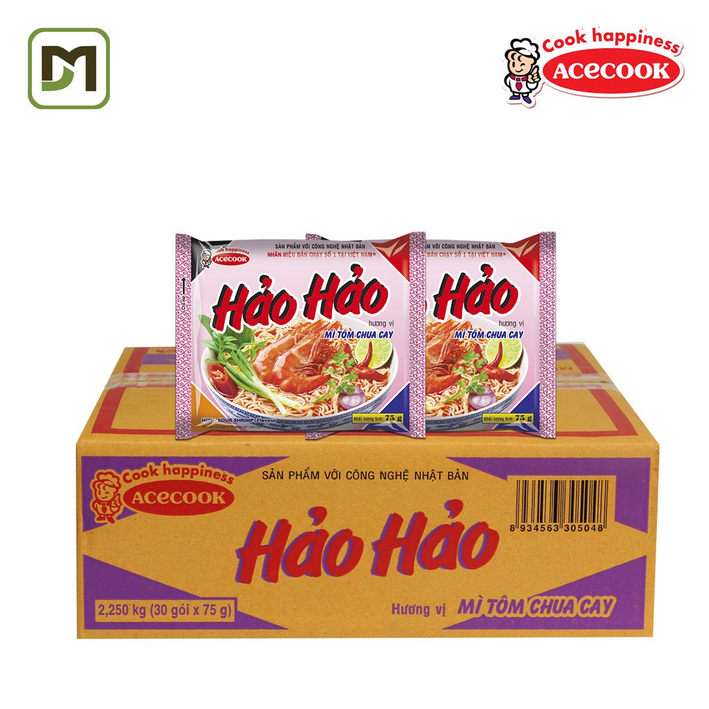 Thùng mì Hảo Hảo vị Tôm Chua Cay 75g x 30 gói Acecook