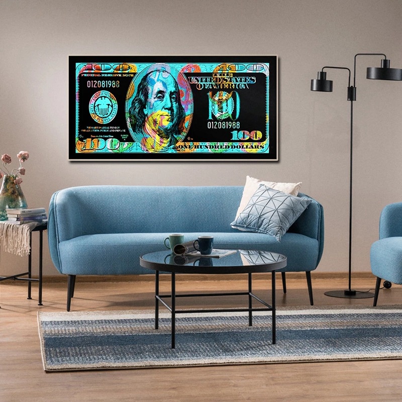 Tranh Treo Tường Hình Tờ Tiền 100 Đô La Trang Trí Nội Thất