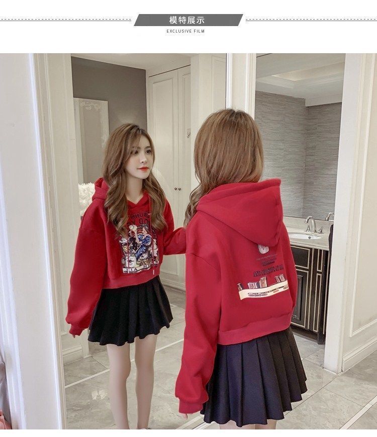 Set Áo Hoodie Lửng Dài Tay Có Mũ + Chân Váy Xếp Ly Thời Trang Hàn Cho Nữ