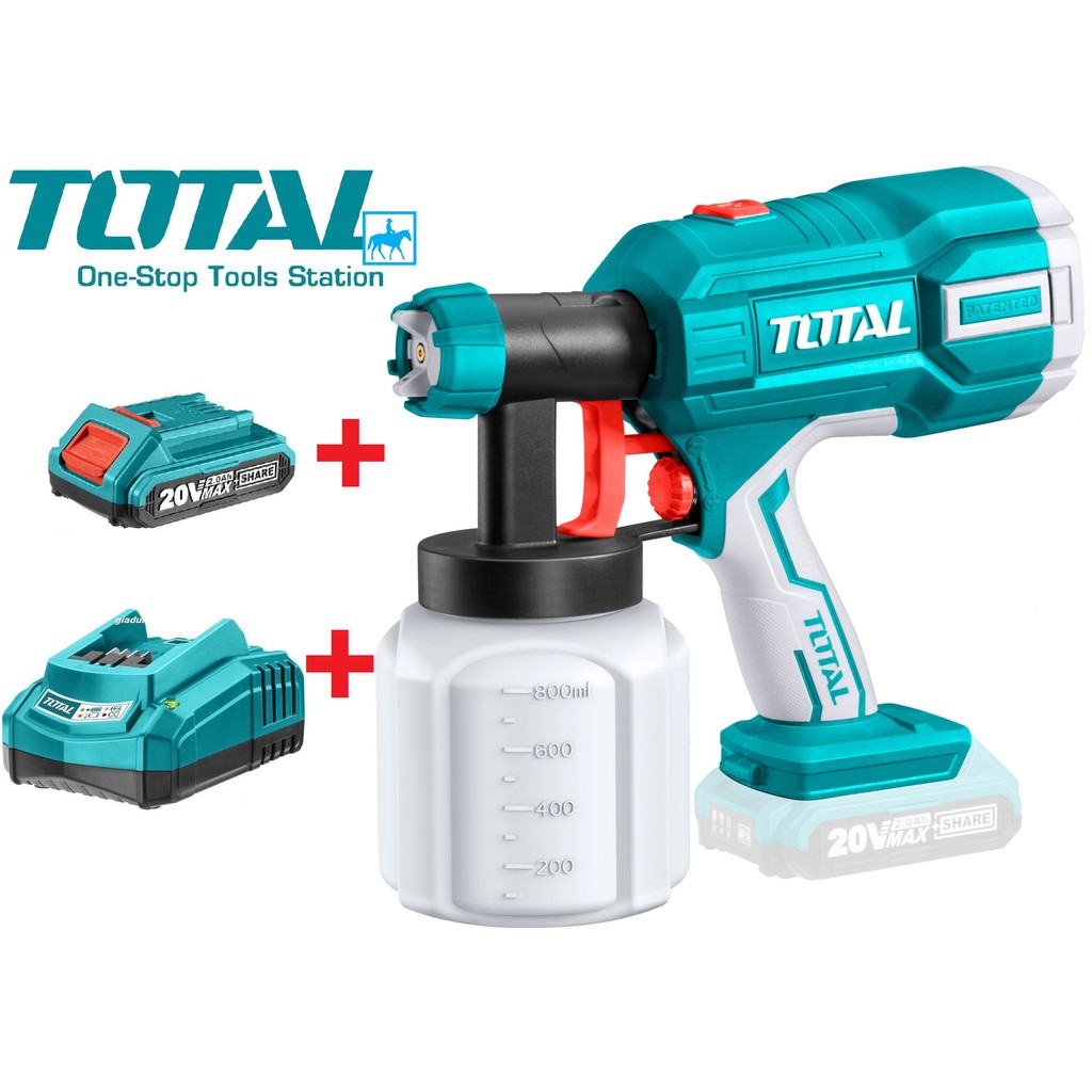 Dụng Cụ Súng Phun Sơn Dùng Pin 20V TOTAL TSGLI2001 Bao Gồm Pin 20V và Đế Sạc Nhanh Điện Sài Gòn
