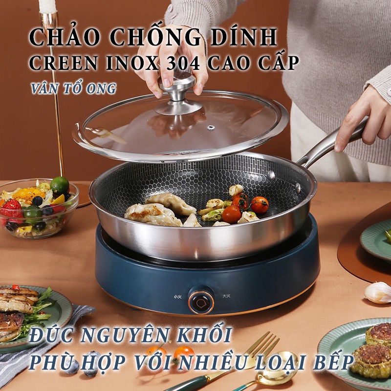 Chảo xào - nấu  cao cấp, thiết kế tinh tế, chống dính siêu việt, dùng cho mọi loại bếp, CÓ NẮP ĐẬY