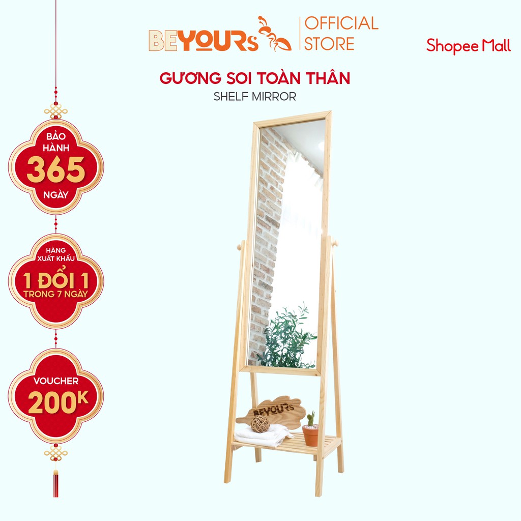 Gương Soi Toàn Thân BEYOURs Khung Gỗ Phối Kệ - Shelf-Mirror - Nội Thất Phòng Khách