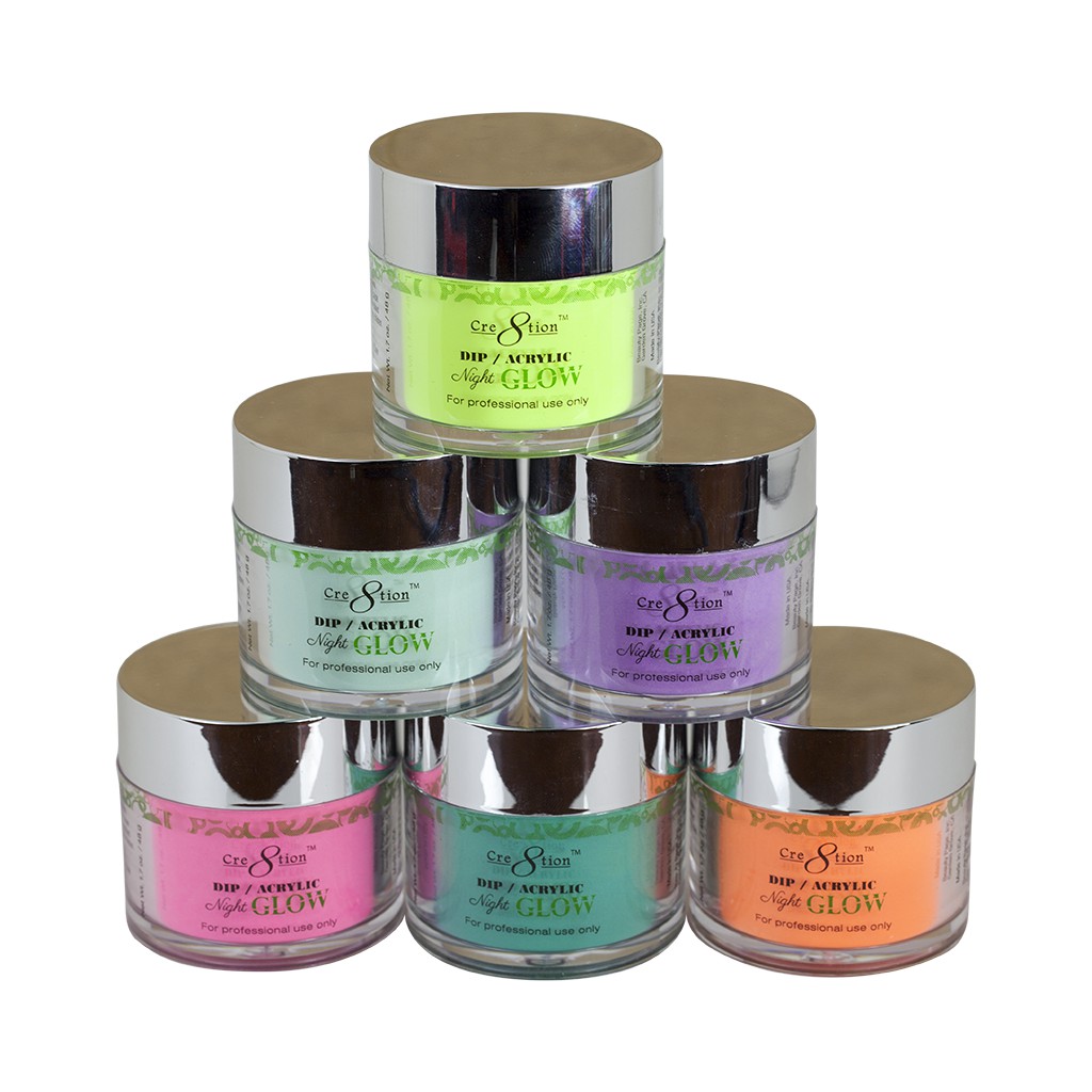 Sale- Sét 12 hũ bột 3in1 đắp, nhúng Glow in the night  hãng Cre8tion