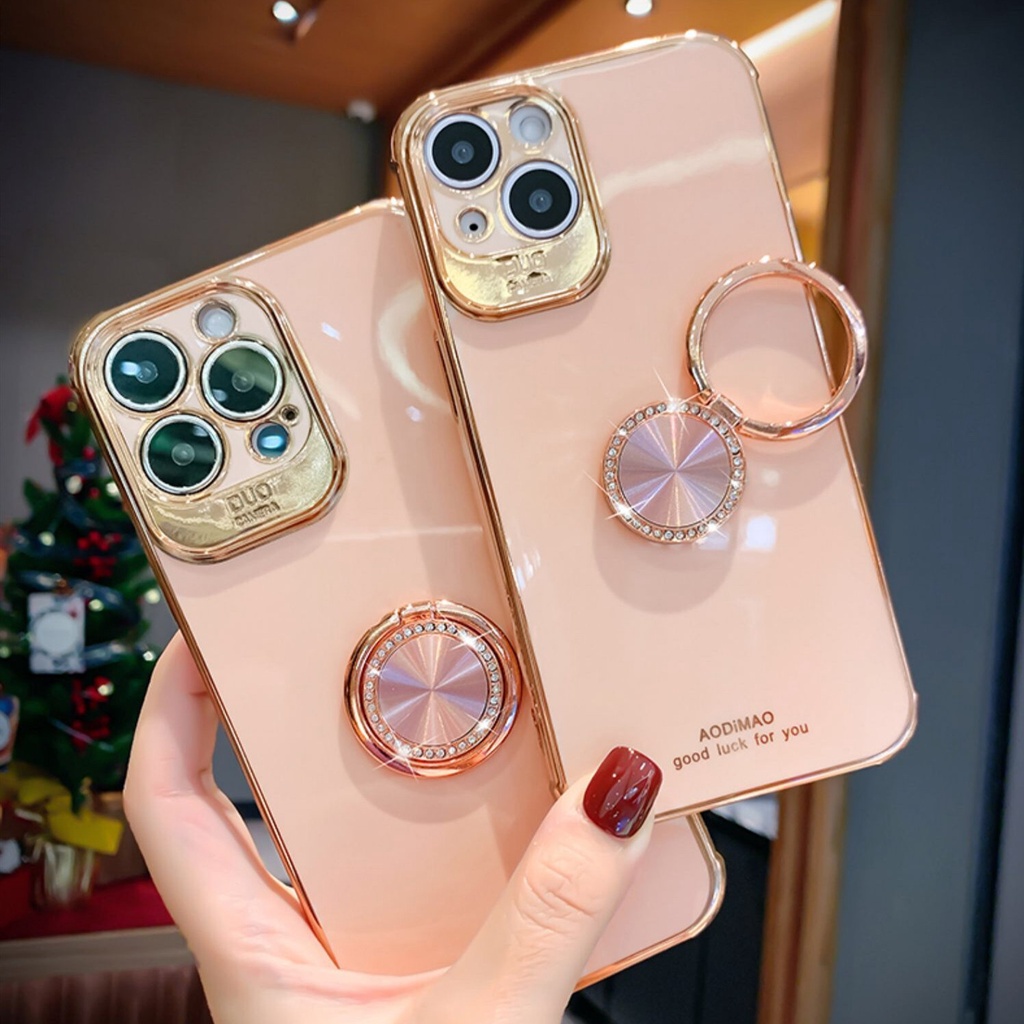 Bling Diamond Glitter 360 Finger Ring Holder Case cho iPhone 13 12 11 Pro Max XS Max Vỏ bảo vệ Camera chống sốc