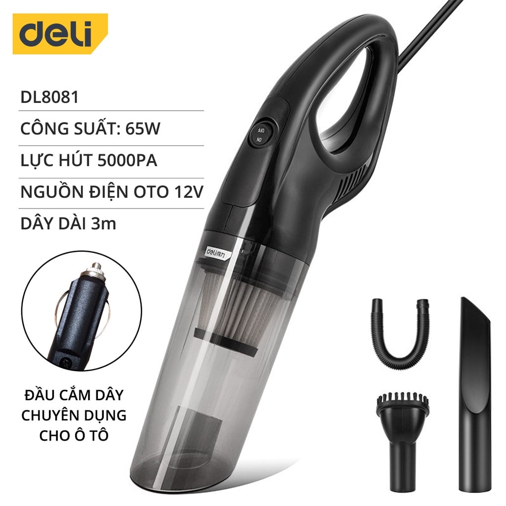 Máy Hút Bụi Cầm Tay Mini Có Dây Deli - 65W - Làm Sạch Cho Ô Tô - Cắm tẩu sạc - DL8081