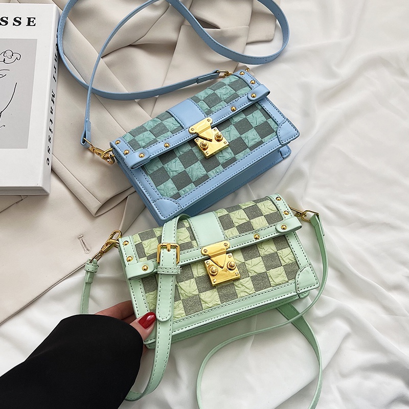 IELGY Túi Đeo Chéo Hình Vuông Cỡ Nhỏ Họa Tiết Kẻ Sọc Thời Trang Cho Nữ