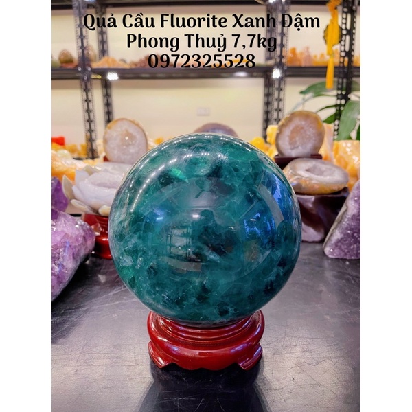 Quả Cầu Đá Fluorite Xanh Đậm Tự Nhiên Phong Thuỷ