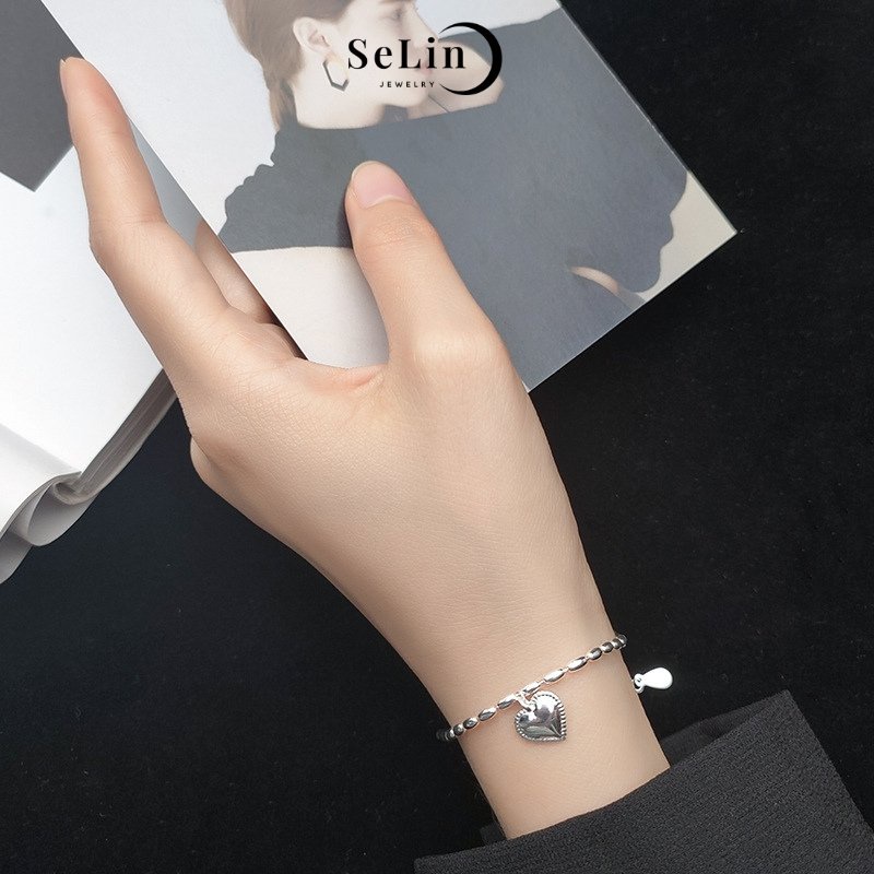 Lắc tay bạc vòng tay bạc 925 nữ cao cấp hình trái tim đơn giản, cá tính SELIN JEWELRY - 0014