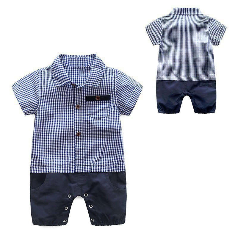 Jumpsuit kiểu sơ mi caro dễ thương cho bé