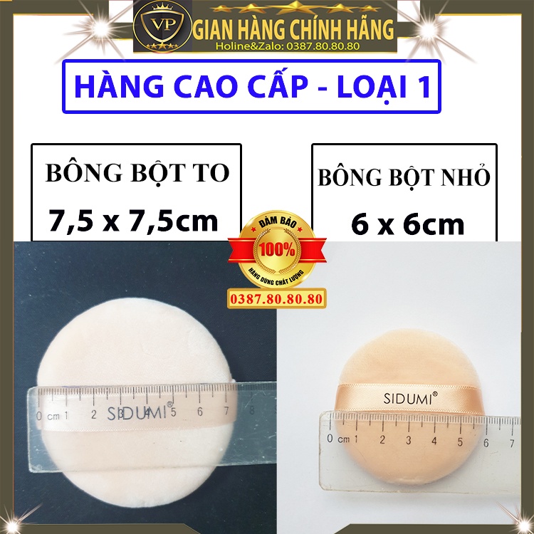 Sét 2 miếng bông phấn khô tròn mút trang điểm khô đánh tán phấn nén phủ bột chính hãng sidumi hàn quốc mini to loại dày