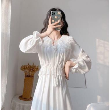 [Hàng Sẵn] Váy Trắng Tiểu Thư - Đầm Ren Công Chúa Đáng Yêu Xinh Xắn Phong Cách Thời Trang Hàn Quốc Tay Lưới Dài QCCC  ྇
