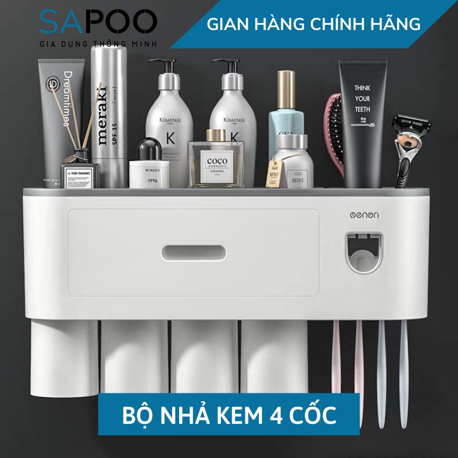 Bộ Nhả Kem Đánh Răng Tự Động, Kệ Để Đồ Phòng Tắm Cao Cấp ( Tặng Kèm Miếng Dán ) - Gia Dụng SAPOO