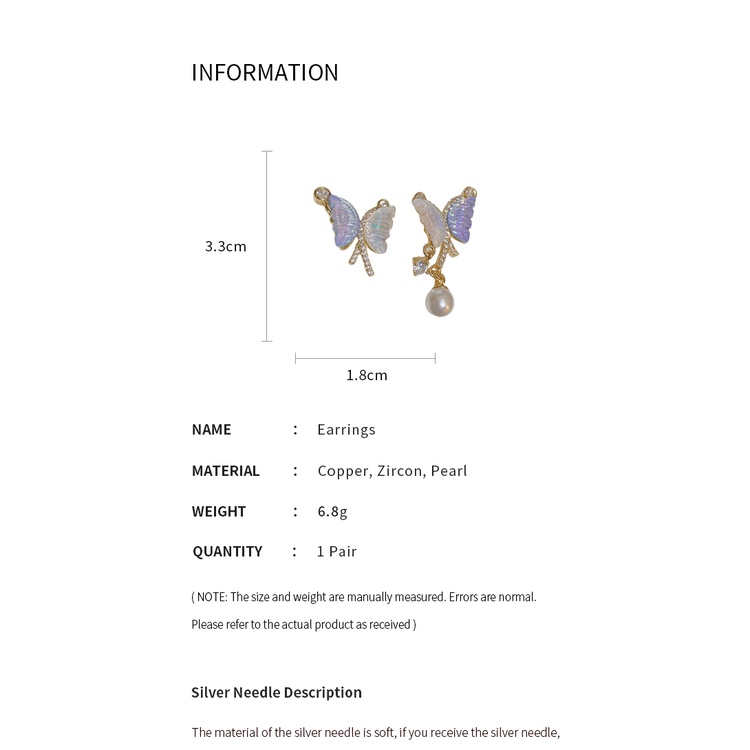 DREJEW Bông Tai Bạc Hình Bướm Đính Ngọc Trai Sang Trọng Thời Trang Phong Cách Pháp 1