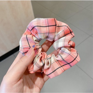 Dây buộc tóc, cột tóc scrunchies caro sọc hồng