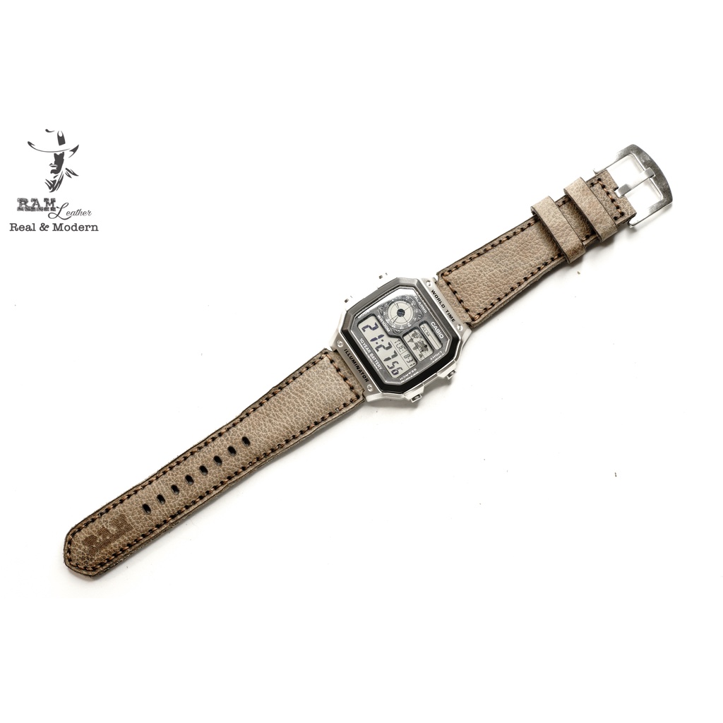 Dây đồng hồ da bò sáp vân hạt cao cấp RAM Leather classic 1959 - tặng khóa chốt và cây thay dây