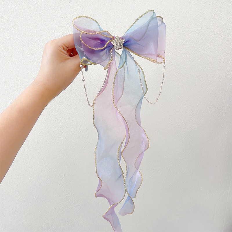 Dây buộc tóc vải ruy băng thắt nơ lưới phong cách Nhật Bản dành cho nữ