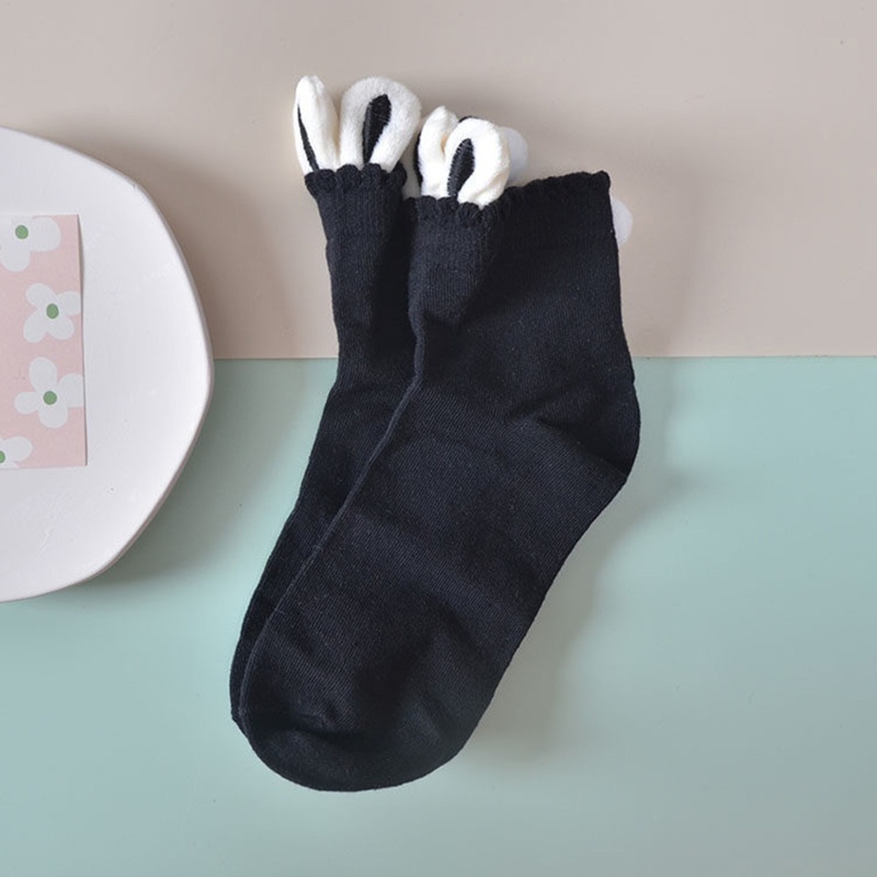 Xixi Tất Cotton Ngắn Màu Trơn Đính Tai Thỏ 3D Phong Cách Harajuku Nhật Bản Cho Nữ