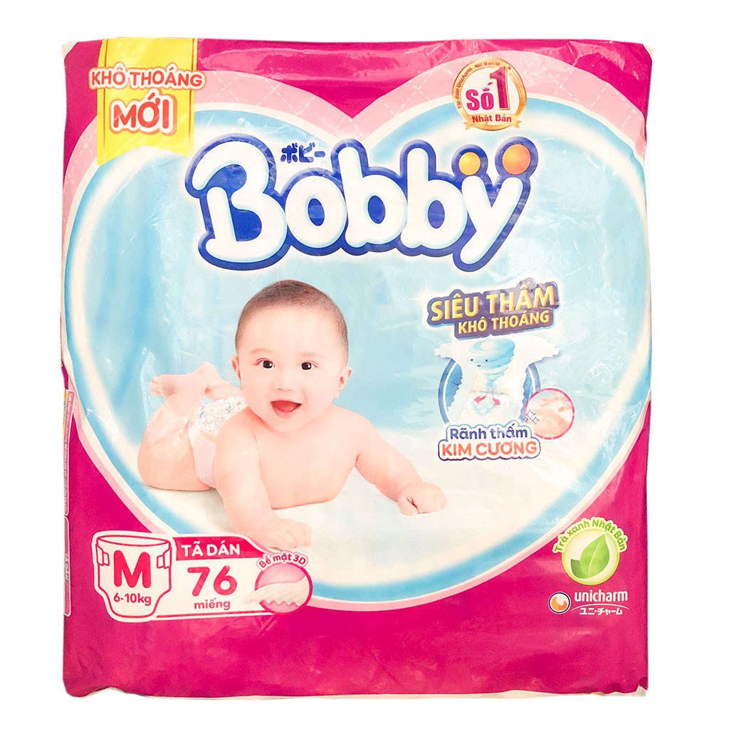 Tã Dán Bobby Size M76 (Cho bé 6-10kg)