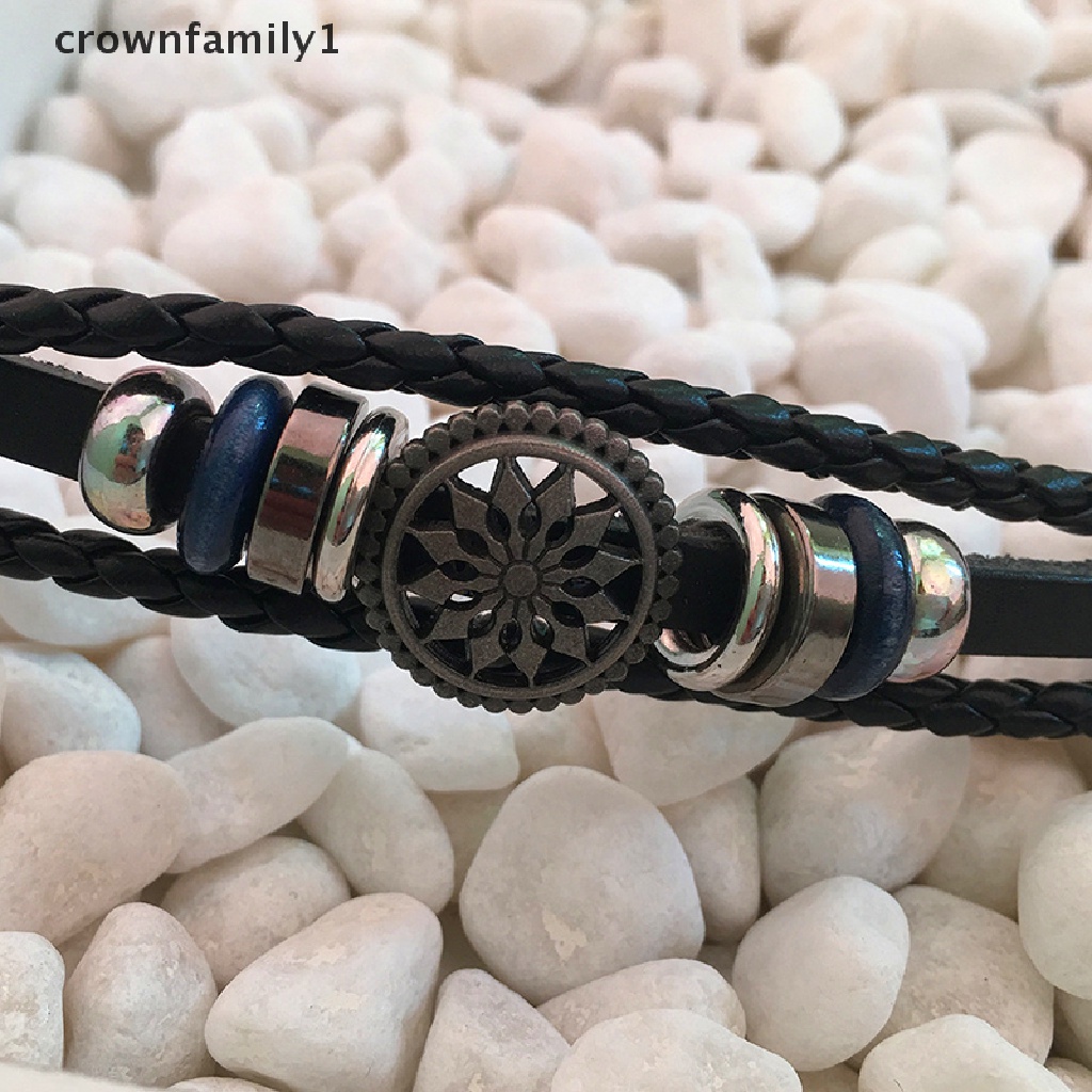 [crownfamily1] Vòng Tay Da PU Phong Cách Punk Cổ Điển Thời Trang Cho Nam Và Nữ