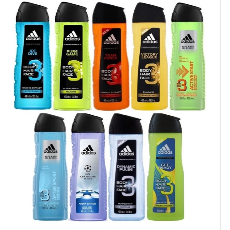 Sữa tắm gội nam Adidas 3in1 cấp ẩm cho da, hương thơm nam tính, , nội địa Châu Âu