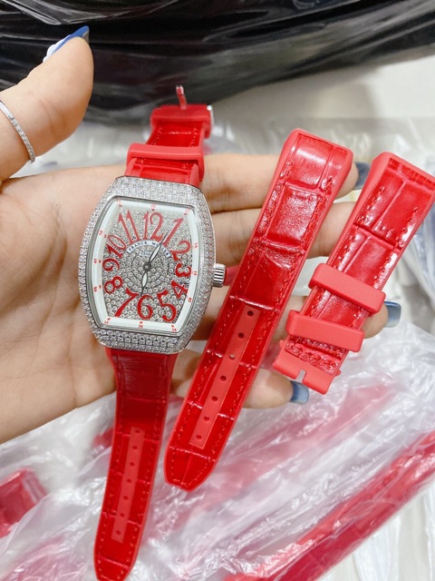 Dây da cao su dành cho đồng hồ franck muller v32 QZ cho nữ Size 20mm x 16mm