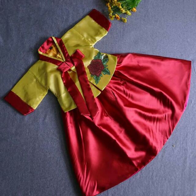 Hanbok hàn quốc đỏ vàng