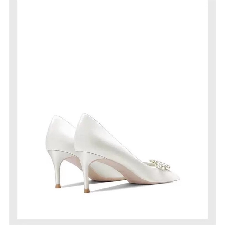 Giày cưới cô dâu đính hoa đá gót nhọn cao 8cm