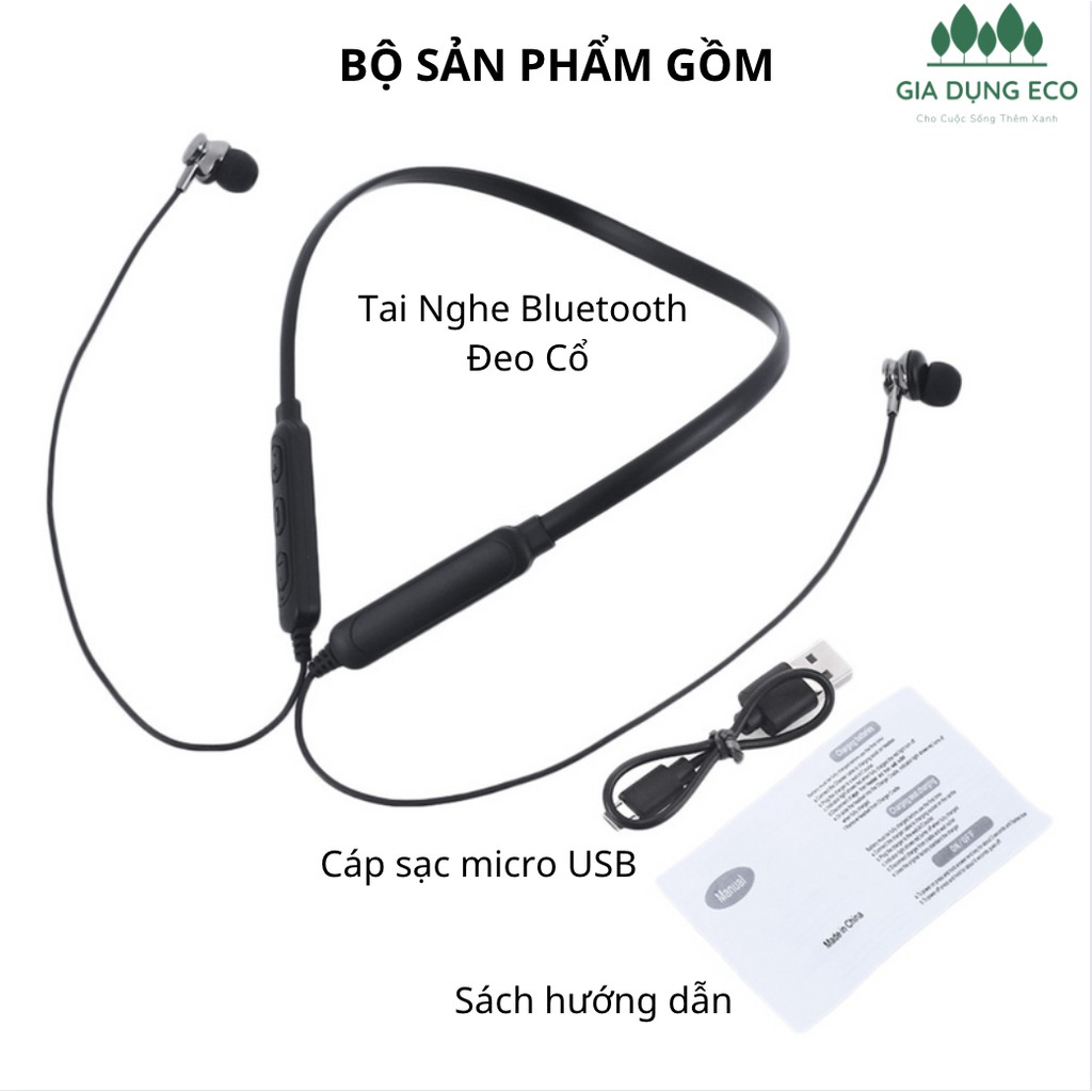 Tai Nghe Bluetooth Đeo Cổ Thể Thao Chống Nước Chống Ồn Có Mic Hỗ Trợ Nghe Gọi