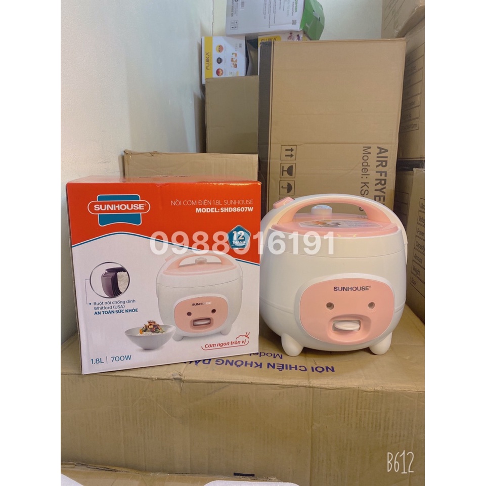 NỒI CƠM 1.8L SUNHOUSE SHD-8607 Kèm Xửng Hấp - Kiểu Dáng Con Lợn Siêu Yêu,Bảo Hành 12 Tháng