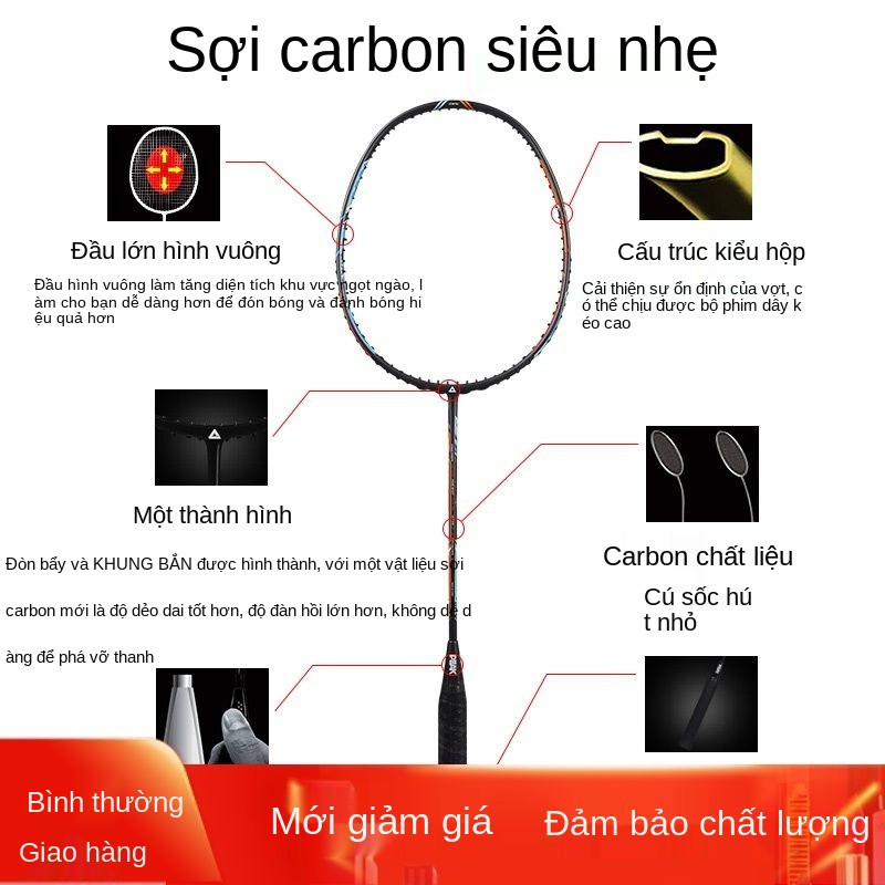 Vợt cầu lông full carbon siêu nhẹ chính hãng bền 4U tấn công chuyên nghiệp tích hợp đơn và đôi chụp