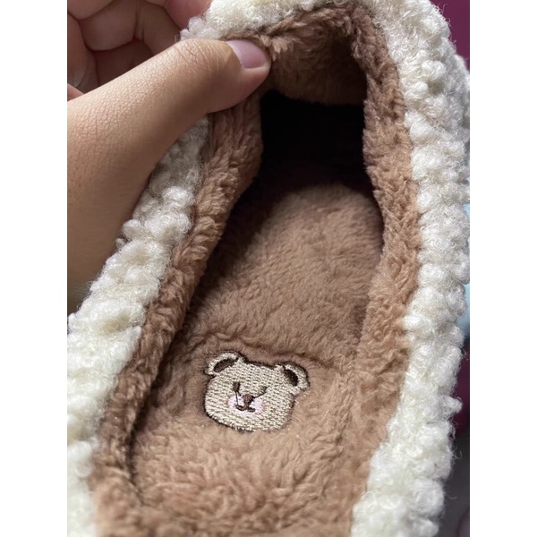 Dép sục bông lông cừu đi trong nhà hình con gấu kèm ảnh thật