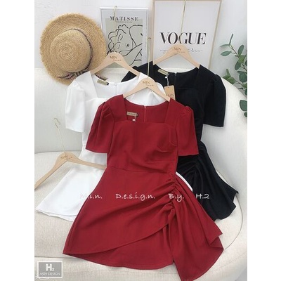 Váy đầm tuyết mưa cổ vuông tay bồng xinh