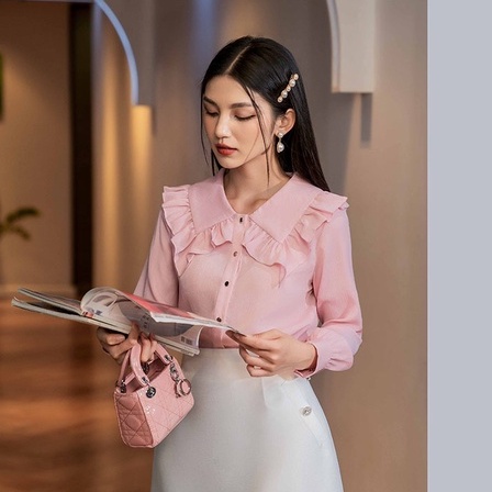 Áo sơ mi dài tay cổ bèo tiểu thư - Chất liệu tơ cao cấp Orchid GT4S054