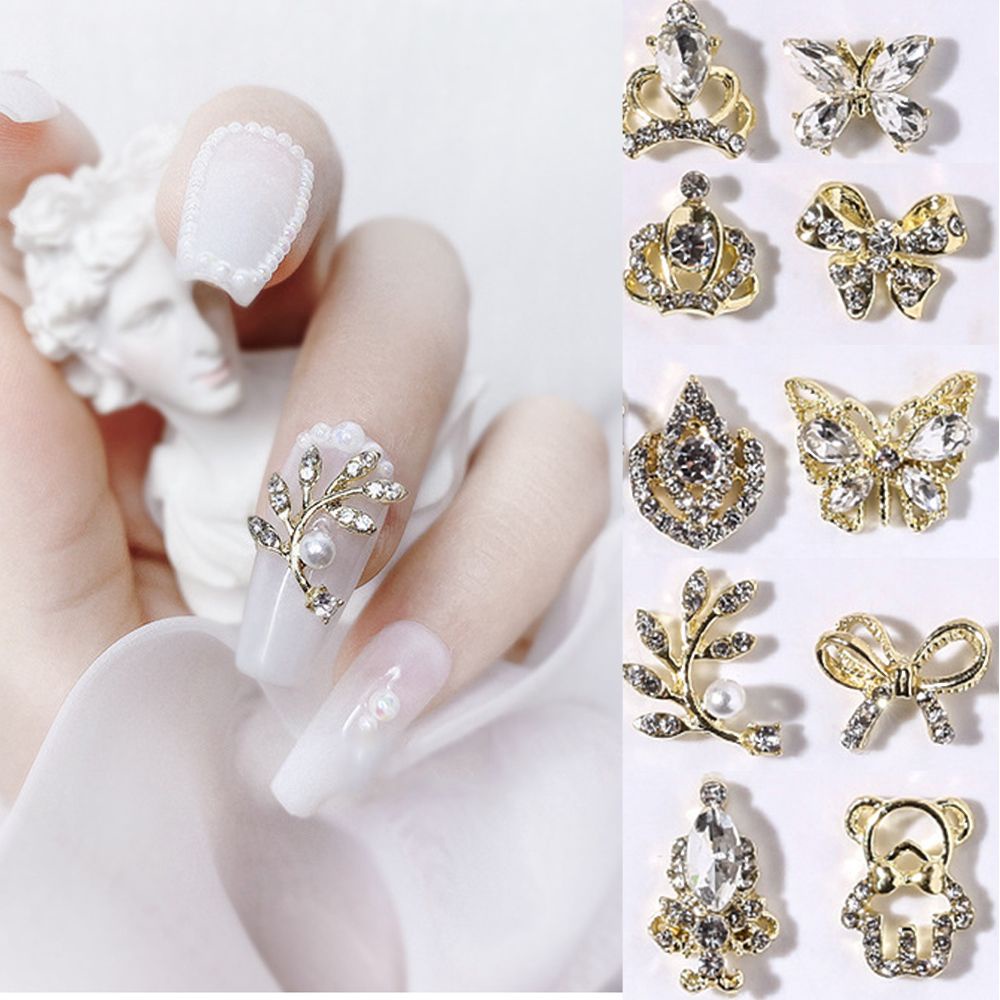 [Hàng mới về] Phụ kiện kim loại đính đá zircon họa tiết nơ gấu 3D long lanh trang trí móng tay nghệ thuật