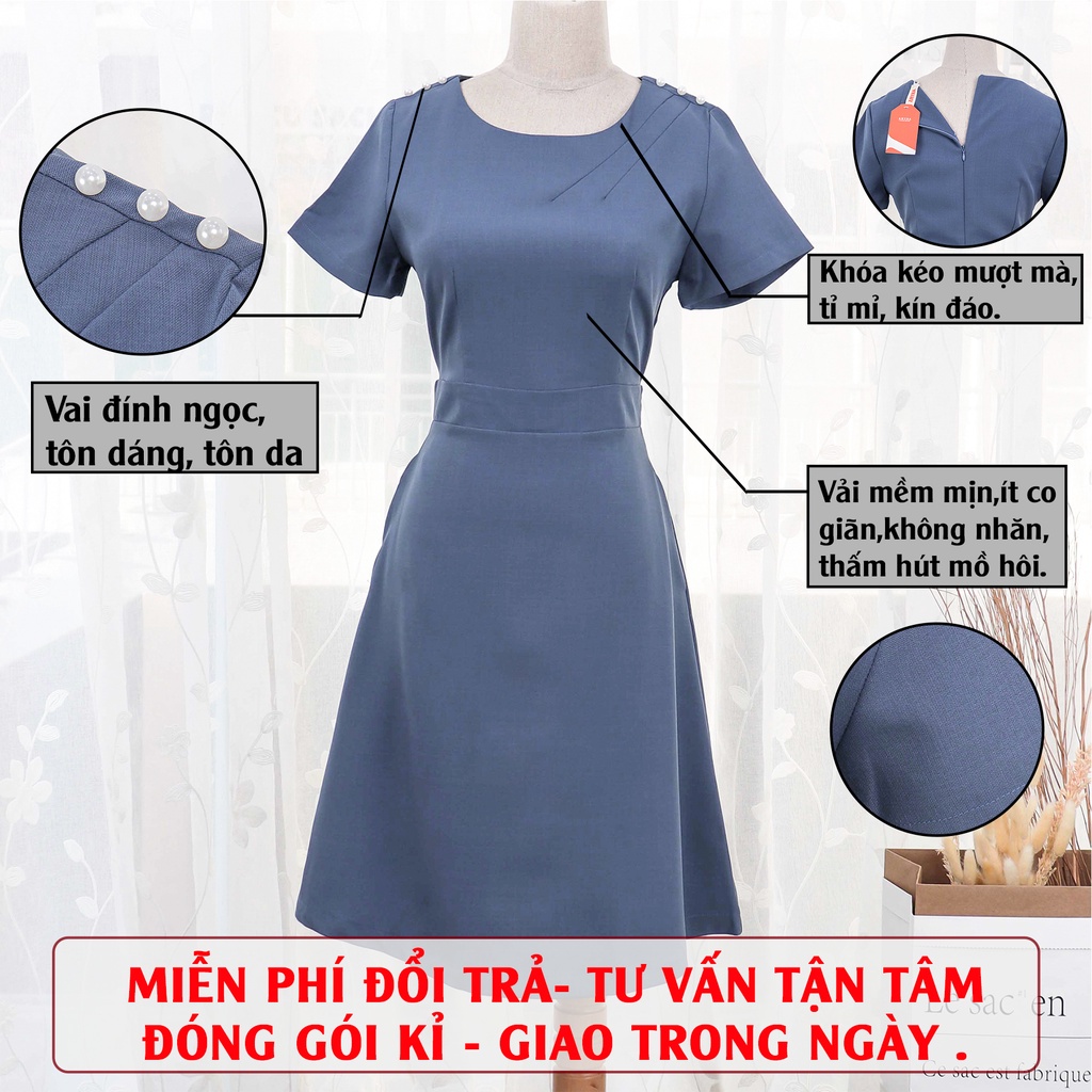 Đầm Xòe Công Sở Sang Trọng Bigsize AMYRA , Thiết Kế Dáng Xòe Đính Ngọc Có Túi Cao Cấp Phù Hợp Đi Làm Đi Tiệc DA044
