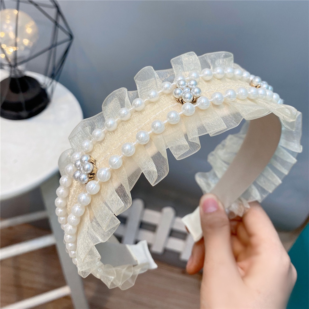 Cài tóc phối ren hoa đính đá và ngọc trai ngọt ngào tùy chọn màu sắc dành cho nữ