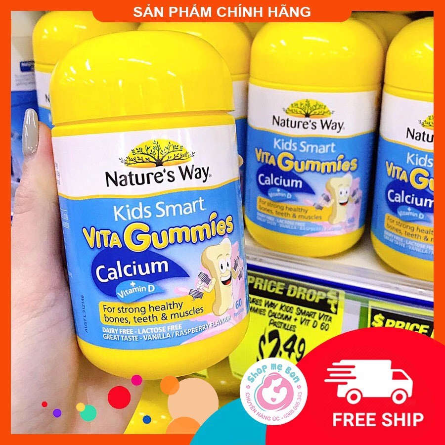 Kẹo Vitamin Nature's Way Kids Smart VITA Gummies Calcium + Vitamin D (Gum Canxi) 60 viên - Úc