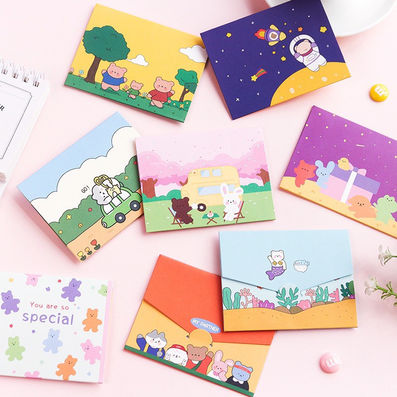 Bộ 2 thiệp gấp hoạt hình dễ thương (TH02)