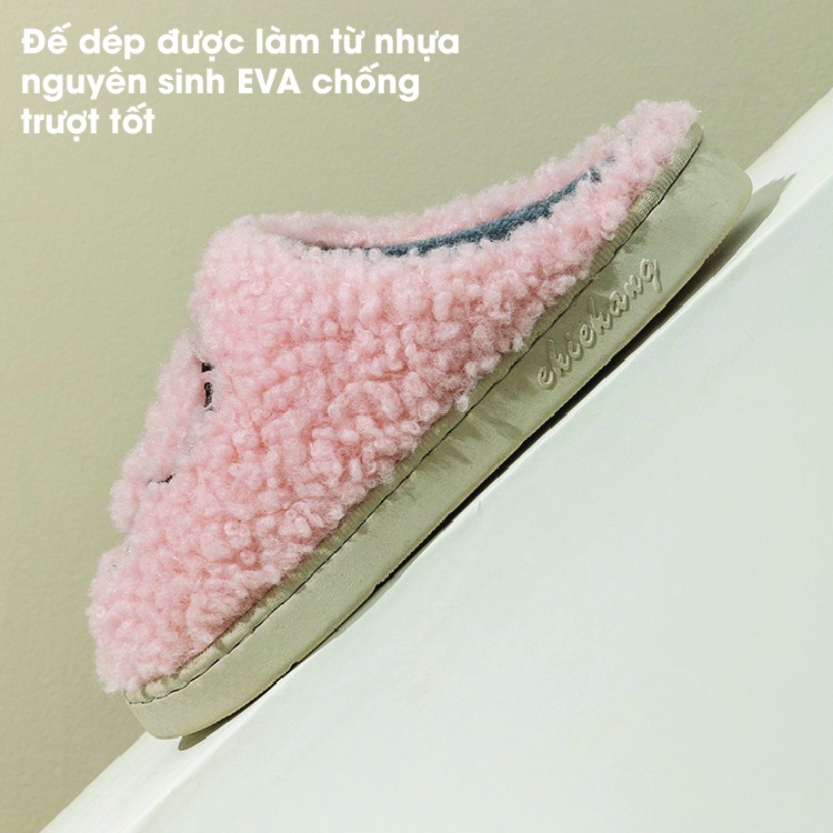 Dép lông nam nữ cao cấp đi trong nhà văn phòng thời trang, dép bông đế cao su nhẹ chống trơn trượt