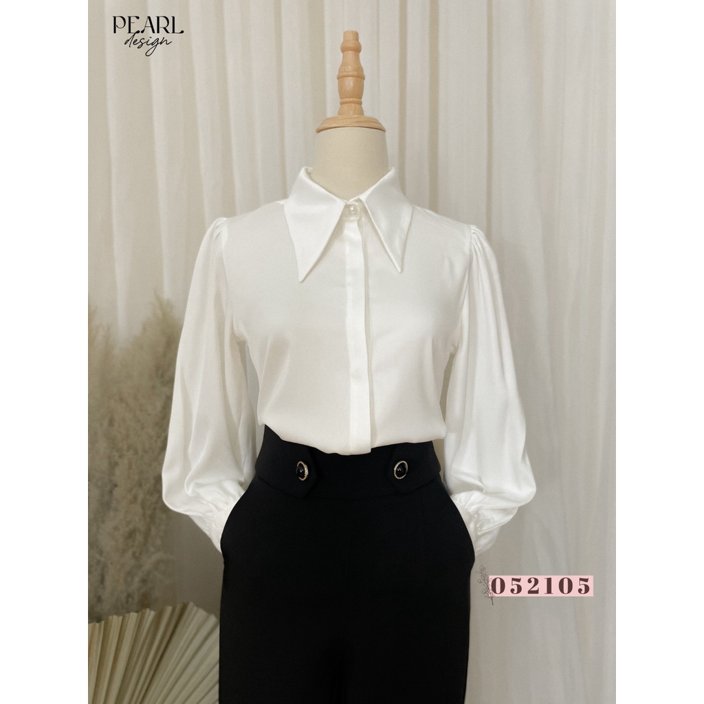 Áo sơ mi trắng nữ công sở basic lụa đẹp bồng cổ đức cao cấp Pearl Design 052105 | BigBuy360 - bigbuy360.vn