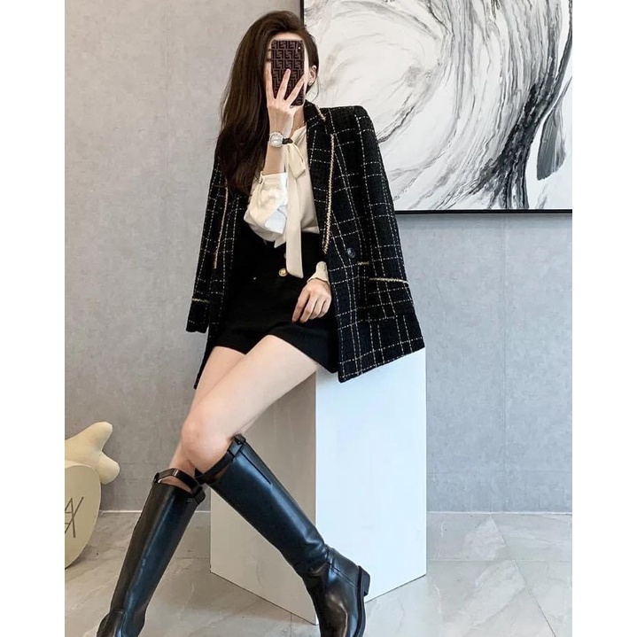 Áo Dạ Nữ Cổ Vest Viền Nhũ Dài 2 Lớp, Hàng Thiết Kế Sang Chảnh, Mặt Ngoài Dạ Quảng Châu Lót Gió Lụa | BigBuy360 - bigbuy360.vn