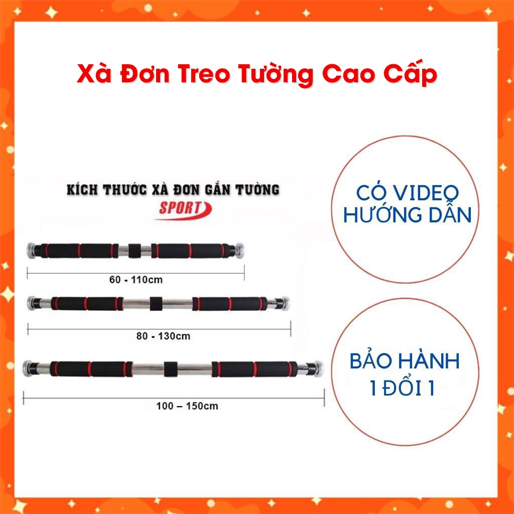 Xà Đơn Đa Năng Tập Tại Nhà - Treo tường gắn khung cửa ✅ Kích thước tuỳ chỉnh (từ 80 - 150cm) - Dụng cụ tập gym tại nhà