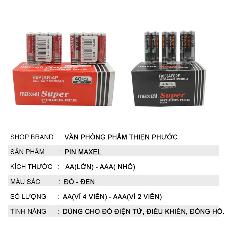 Pin Maxell AA - AAA vỉ 4 viên dùng cho thiết bị điện THIỆN PHƯỚC