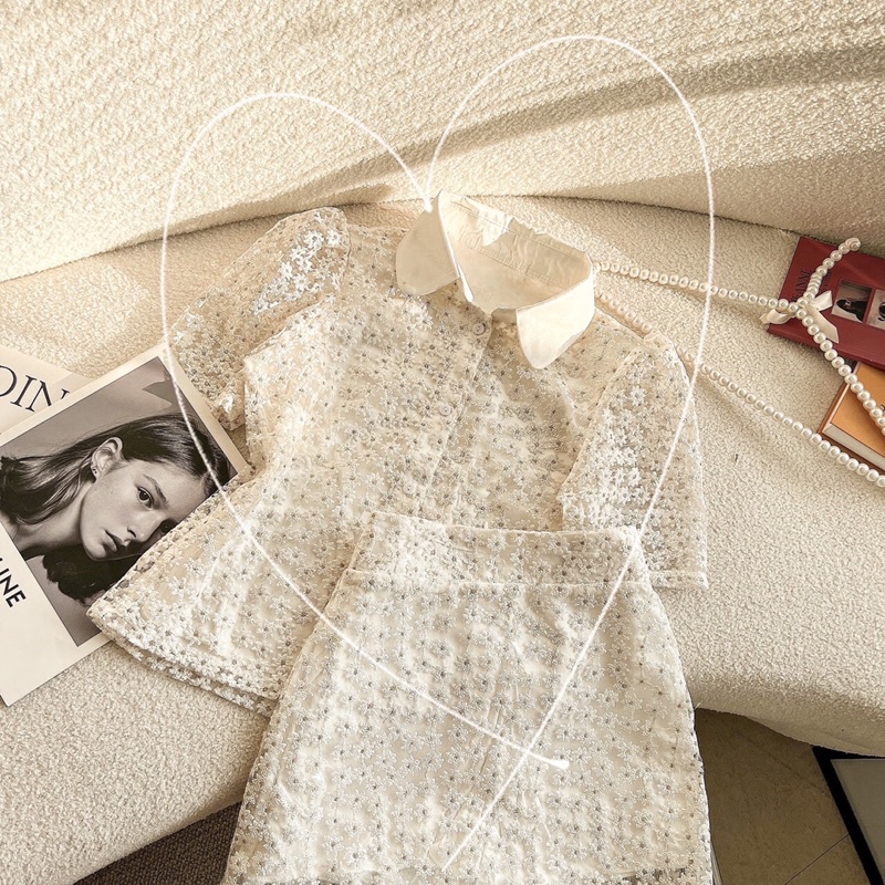 SÉT ÁO SƠ MI REN HOA + CHÂN VÁY