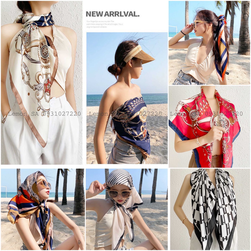 Khăn choàng cổ vuông làm áo thắt nơ làm áo xinh xắn turban bandana vuông size 90x90cm (nhiều mẫu)