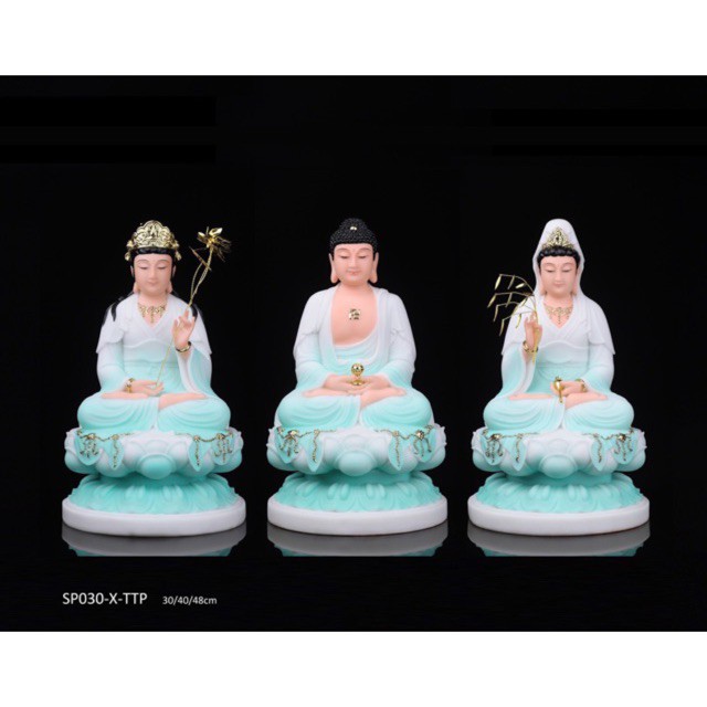 Tam Thánh Phật bằng đá cao 30cm - Thích Ca-Quan Âm-Đại Thế Chí