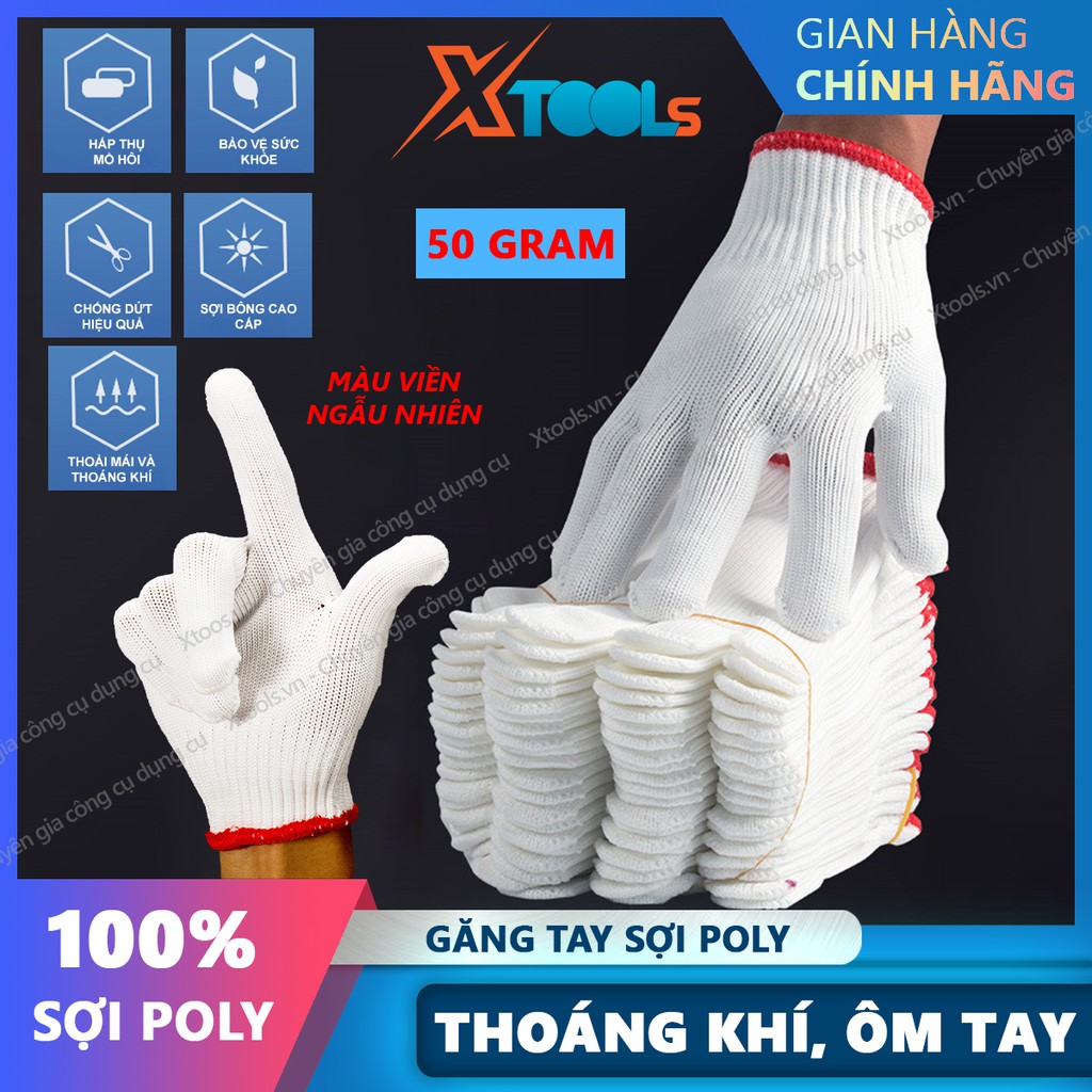 Găng tay bảo hộ lao động sợi poly 50g bao tay bảo hộ poly ôm sát tay, chống trượt, chống giãn, thao tác linh hoạt